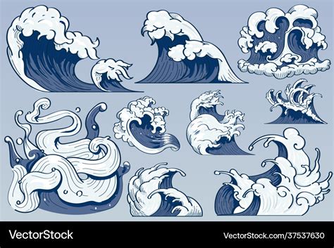 Japanese wave art doodle Royalty Free Vector Image