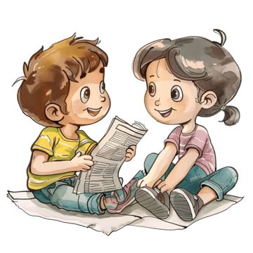 Cartoon Children Reading A Newspaper, Article, Boy, Business PNG Transparent Image and Clipart ...
