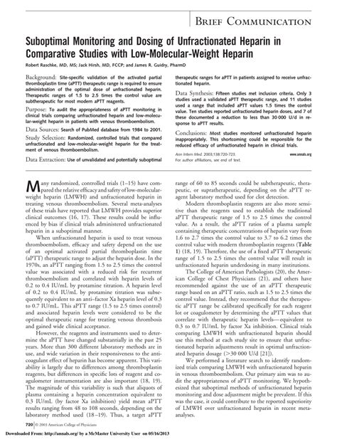 (PDF) Suboptimal Monitoring and Dosing of Unfractionated Heparin in ...