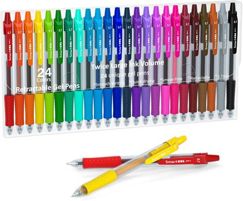 Colored Gel Pens, Lineon 24 Colors Retractable Gel Ink Pens with Grip ...