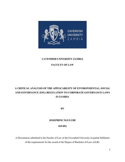 (PDF) CAVENDISH UNIVERSITY ZAMBIA FACULTY OF LAW A CRITICAL ANALYSIS OF ...