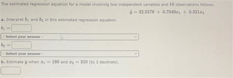 Solved The estimated regression equation for a model | Chegg.com