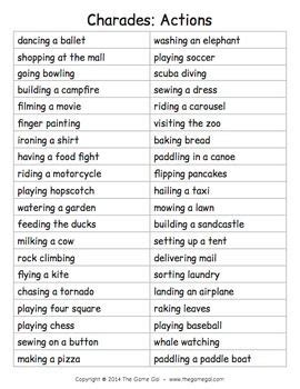 From the Game Gal Here's a list of phrases to play an acting game like ...