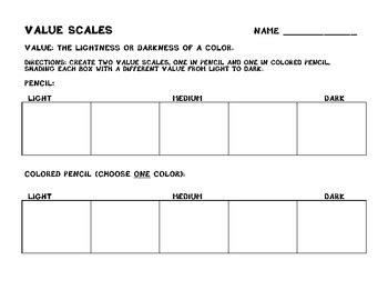 Value Scales Worksheet by Katie Nichols | Teachers Pay Teachers