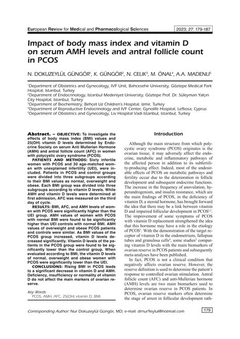 (PDF) Impact of body mass index and vitamin D on serum AMH levels and ...