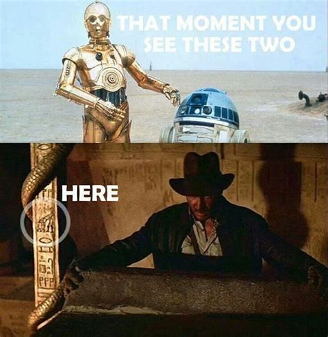 R2-D2 & C3PO in Indiana Jones. | Star wars humor, Star wars memes, Star wars art