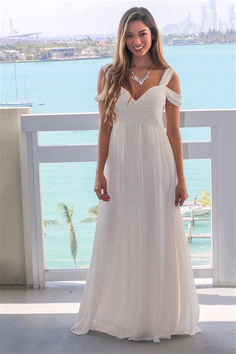 Ivory Off Shoulder Maxi Dress | Formal Dresses – Saved by the Dress