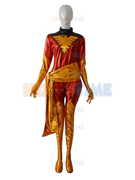 New X men red dark Phoenix Costume Shiny metallic full body Superhero Jean Grey Costume ...