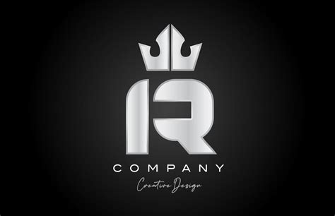 silver grey R alphabet letter logo icon design. Creative crown king template for company and ...