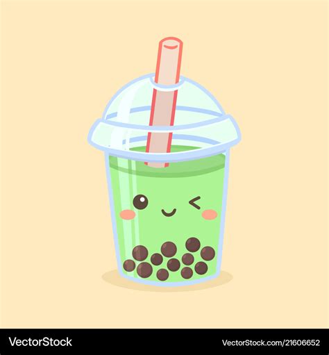 Cute boba bubble green tea drink glass cartoon Vector Image