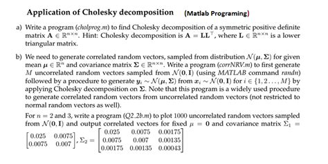 Application of Cholesky decomposition (Matlab | Chegg.com