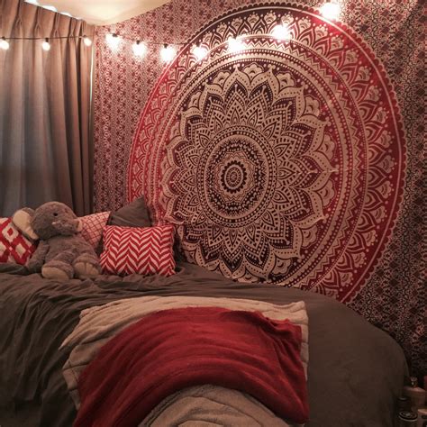 Maroon Floral Ombre Mandala Wall Tapestry Bedding, Beach Throw - RoyalFurnish.com