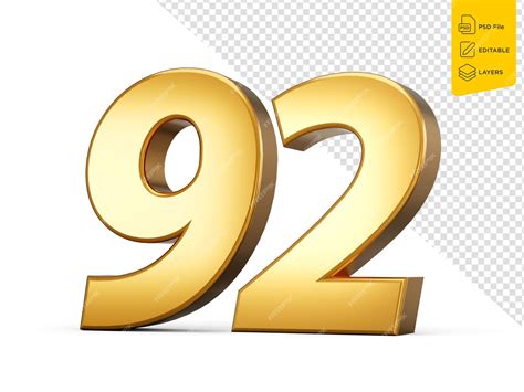 Premium PSD | 3d shiny gold number 92 ninety two 3d gold number on isolated background 3d ...