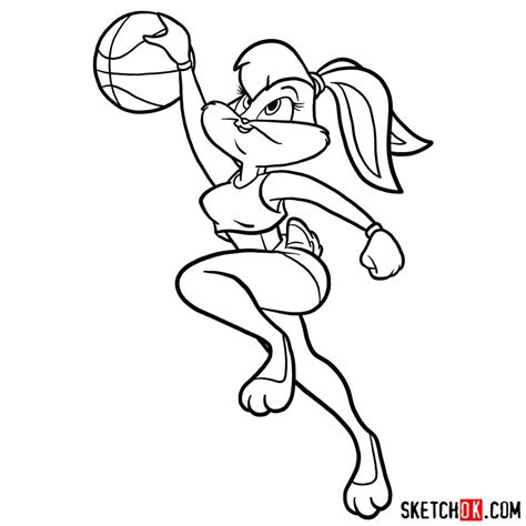 Cómo dibujar a Lola Bunny jugando baloncesto - SketchOk - tutoriales de dibujo paso a paso ...