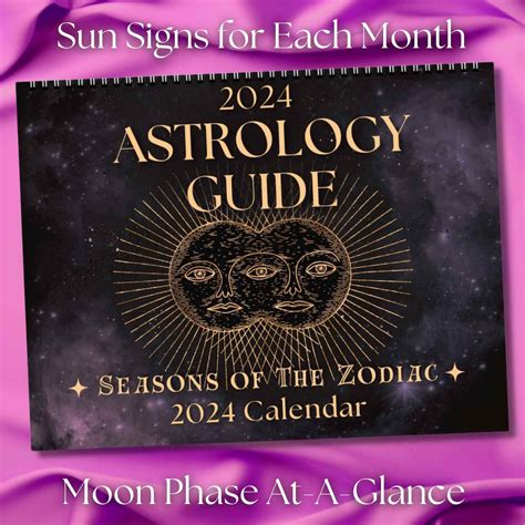 ASTROLOGY CALENDAR 2024 Zodiac Signs Moon Phases At-a-glance Lunar ...