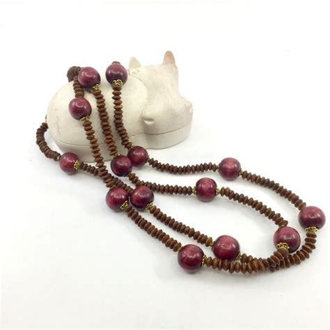 Large Wooden Bead Necklace - Vintage Timber Beads - B… - Gem