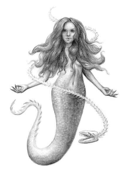 Original Graphite Dark Mermaid With Skeletal Eel Drawing 8x10 Matted ...