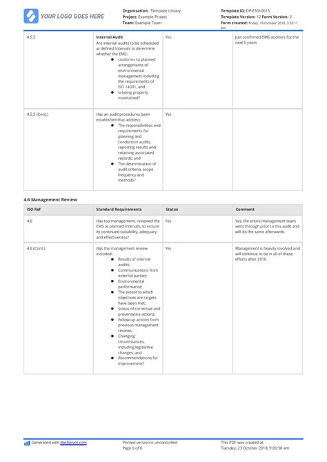 Environmental Audit Checklist - (AS) ISO14001:2004