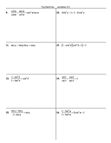 Solved Trig Identities worksheet 3.3 name: Prove each | Chegg.com