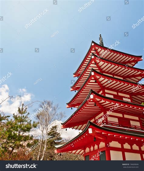 Japanese Red Pagoda Against Blue Sky Stock Photo 136609049 : Shutterstock