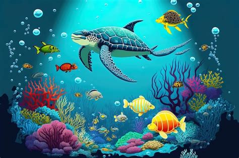 Premium Photo | Aquatic environment with marine life