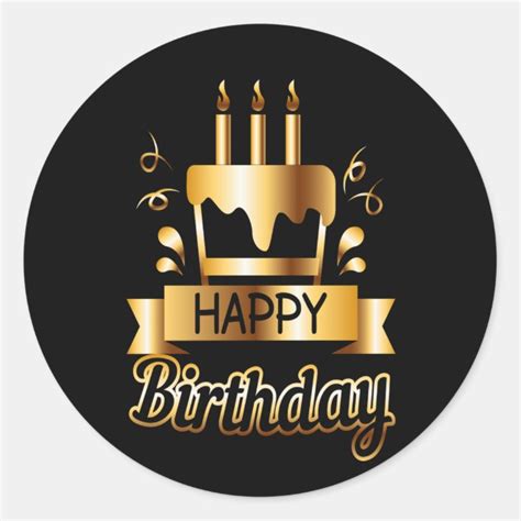 Happy Birthday - Black & Gold 2 S Classic Round Sticker | Zazzle.com