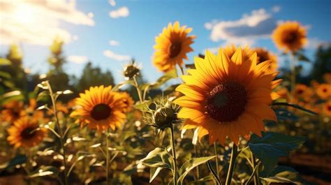 Premium Photo | Sunflower field nature HD 8K wallpaper Stock Photographic Image