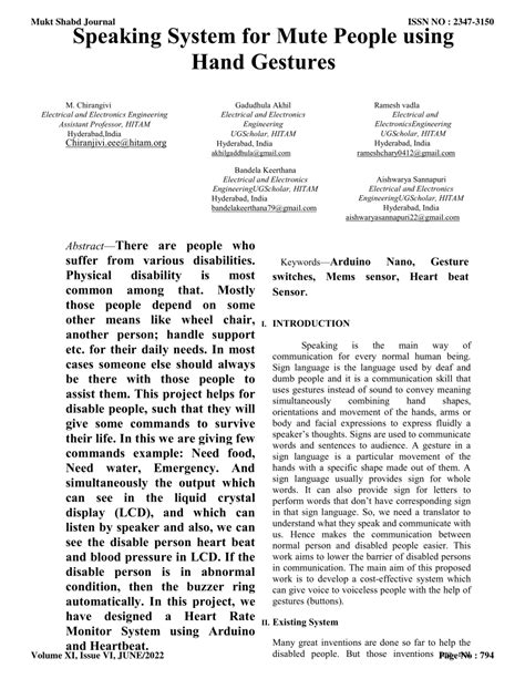 (PDF) Speaking System for Mute People using Hand Gestures