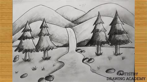 How to draw scenery for Beginners- Pencil Sketch | Mountain and River ...