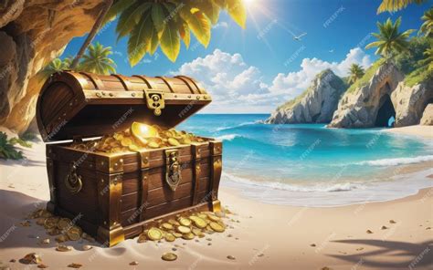 Premium AI Image | Pirates treasure chest in cave on a beach