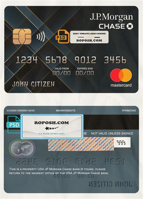 USA JP Morgan Chase bank mastercard fully editable template in PSD ...