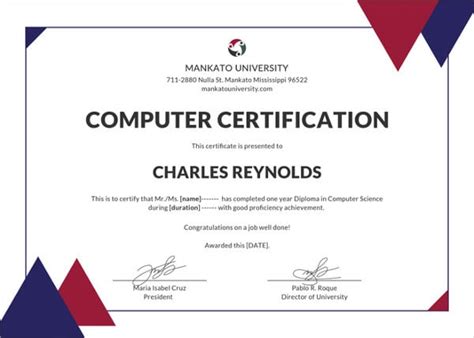 Computer Experience Certificate