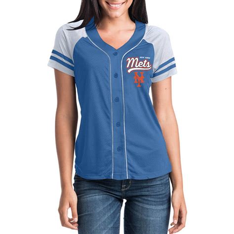 MLB New York Mets Women's Short Sleeve Button Down Mesh Jersey ...