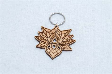 Laser Cut Wooden Keychain Lotus Flower Keychain Engraved Keychain ...