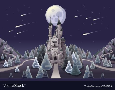 Panorama with medieval castle in night Royalty Free Vector