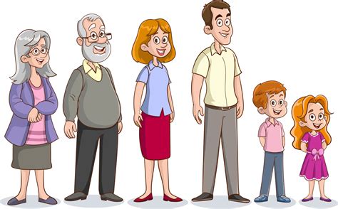Cartoon Characters In Different Ages.extended family.Illustration of a large extended family on ...