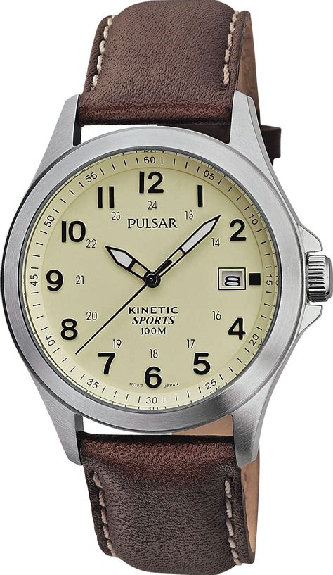 | Argos | Pulsar - Mens Kinetic Cream Dial Brown Strap - Watch