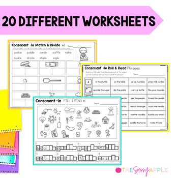 Consonant -le Worksheets Word Work Activities Final Stable Syllables