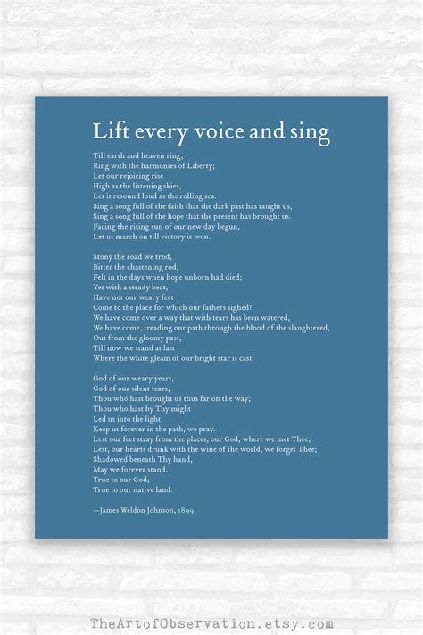 Lift Every Voice and Sing Poem Print James Weldon Johnson | Etsy