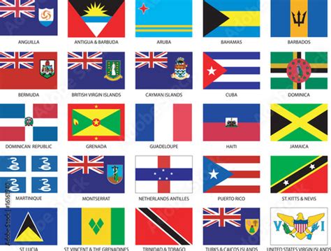 Complete set of 25 Caribbean Countries Flags Stock Vector | Adobe Stock