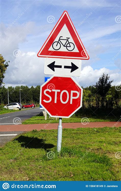 Dutch Traffic Sign Sating To Stop for a Cycle Track. Editorial Stock ...