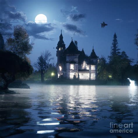 Haunted Mansion Ghost House at Night Scary Creepy Landscape Drawing v55 Digital Art by Furioso ...