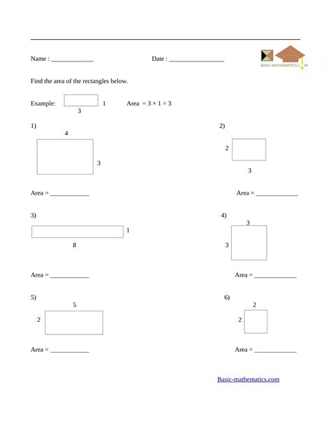 Area Of Rectangle Worksheets