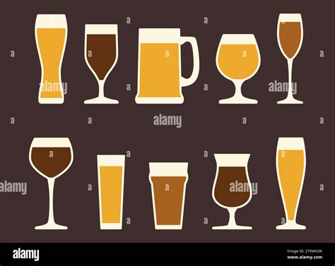 Beer glasses and mugs set. Alcoholic beverage menu collection set. Labeled visualization with ...