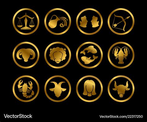 Golden horoscope zodiac signs astrology Royalty Free Vector