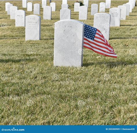 Military Veteran Grave with American Flag Editorial Stock Image - Image of pasture, field: 205300909