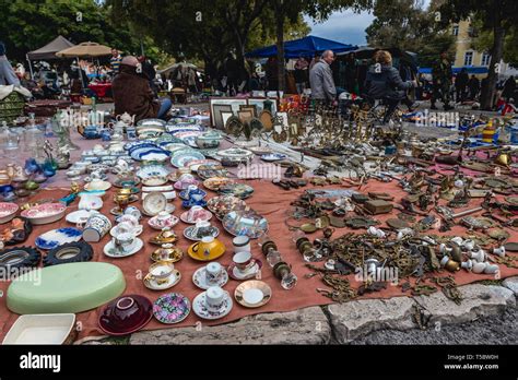 Stand on Feira da Ladra flea market in Lisbon, Portugal Stock Photo - Alamy