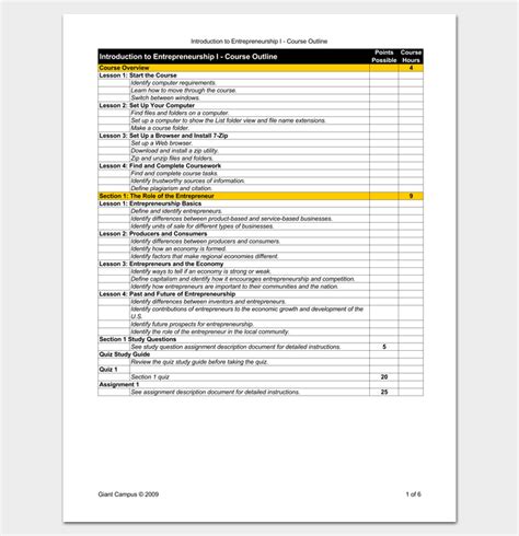 Course Outline Template - 10+ Samples For Word & PDF Format