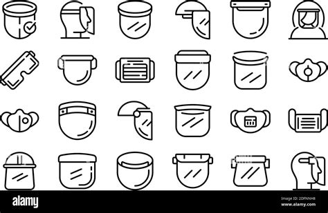 Face shield icons set. Outline set of face shield vector icons for web design isolated on white ...