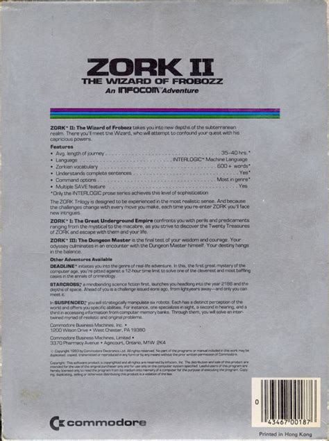 Zork II: The Wizard of Frobozz cover or packaging material - MobyGames